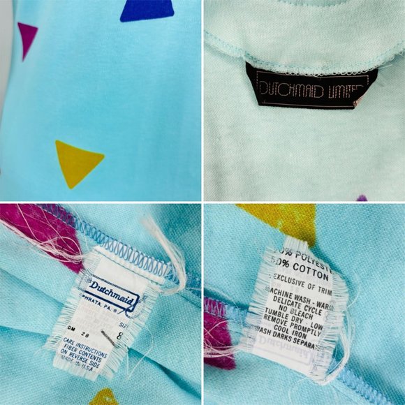 Vintage 80s Triangle Print Dress Blue Multi Colored Funky New Wave Pullover - Picture 10 of 10